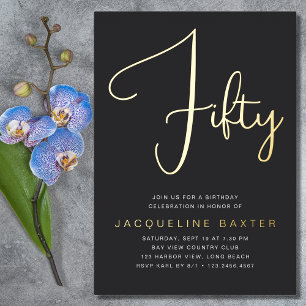 Invitation En Aluminium Gold Script 50e fête d'anniversaire