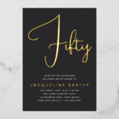 Invitation En Aluminium Gold Script 50e fête d'anniversaire (Recto)