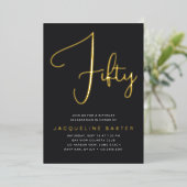 Invitation En Aluminium Gold Script 50e fête d'anniversaire (Debout devant)