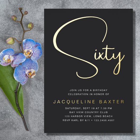 Invitation En Aluminium Gold Script 60e fête d'anniversaire