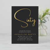 Invitation En Aluminium Gold Script 60e fête d'anniversaire (Debout devant)