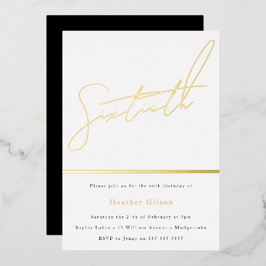 Invitation En Aluminium Gold Script 60e fête d'anniversaire Golden (Recto/Verso)