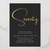 Invitation En Aluminium Gold Script 70e fête d'anniversaire (Recto)