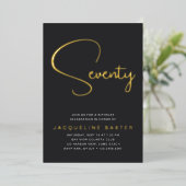 Invitation En Aluminium Gold Script 70e fête d'anniversaire (Debout devant)