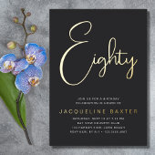 Invitation En Aluminium Gold Script 80e fête d'anniversaire
