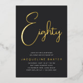 Invitation En Aluminium Gold Script 80e fête d'anniversaire (Recto)