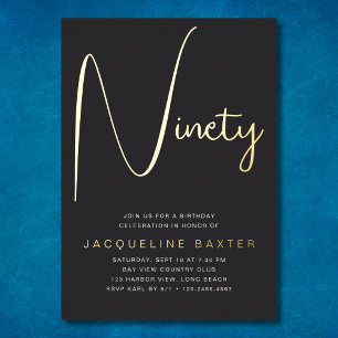 Invitation En Aluminium Gold Script 90e fête d'anniversaire
