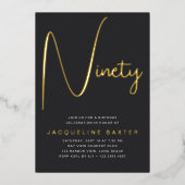Invitation En Aluminium Gold Script 90e fête d'anniversaire (Recto)