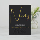 Invitation En Aluminium Gold Script 90e fête d'anniversaire (Debout devant)