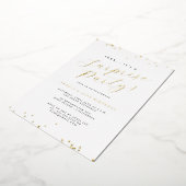 Invitation En Aluminium Gold Script Confetti Surprise Party (Rotation)