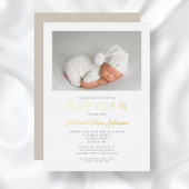 Invitation En Aluminium Gold Script Modern Taupe Photo Boy Baptême