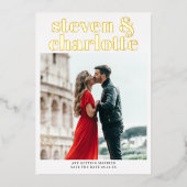 Invitation En Aluminium Gold script save the date wedding photo (Recto)