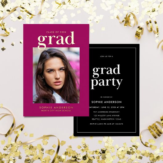 Invitation En Aluminium Gold Serif Custom Color Graduation Party
