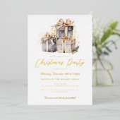 Invitation En Aluminium Gold Shimmer présente la fête de Noël (Debout devant)