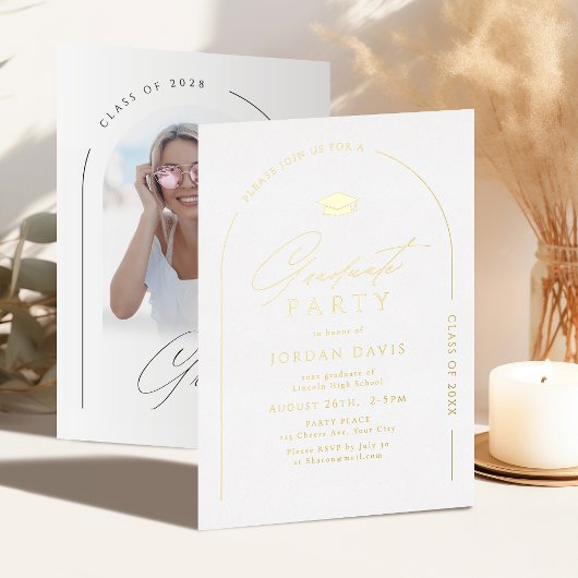 Invitation En Aluminium Gold Simple Elegant Script Modern Arch Graduation