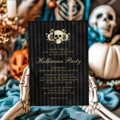 Invitation En Aluminium Gold Skull Gothique Black Halloween Party