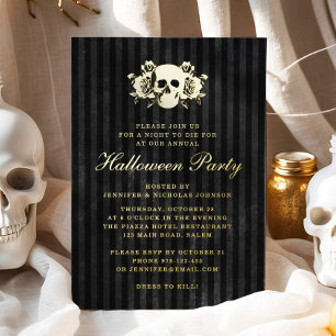 Invitation En Aluminium Gold Skull Gothique Black Halloween Party