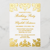 Invitation En Aluminium Gold Snowflake fête d'anniversaire d'hiver (Recto)