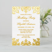 Invitation En Aluminium Gold Snowflake fête d'anniversaire d'hiver (Debout devant)