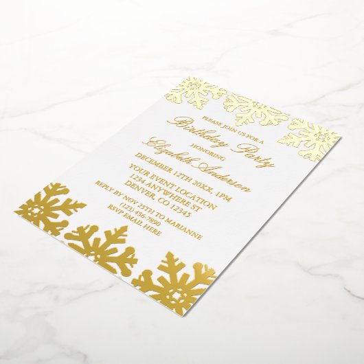 Invitation En Aluminium Gold Snowflake fête d'anniversaire d'hiver (Rotation)