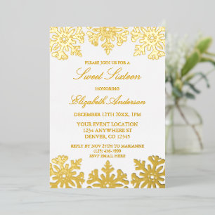Invitation En Aluminium Gold Snowflake Winter Sweet 16