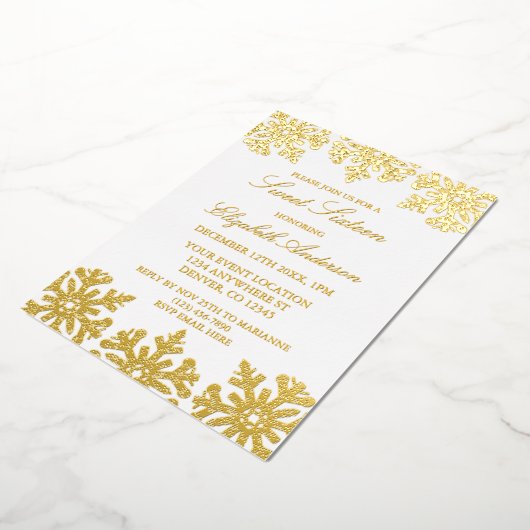Invitation En Aluminium Gold Snowflake Winter Sweet 16 (Rotation)