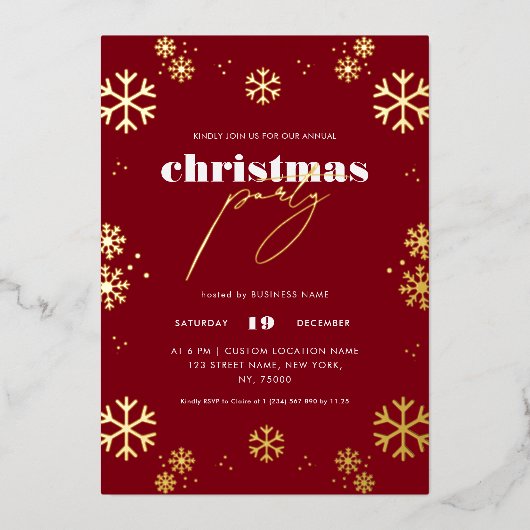 Invitation En Aluminium Gold Snowflic Script Entreprise Noël Foil Inv (Recto)
