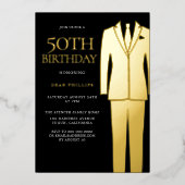 Invitation En Aluminium Gold Suit Cravate Black Mens 50e Anniversaire Fête (Recto)
