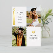 Invitation En Aluminium Gold Tassel Blanc 2 Photo Graduation (Debout devant)