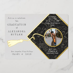 Invitation En Aluminium Gold Tassel Classe de script photo 2023 Graduation