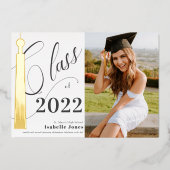 Invitation En Aluminium Gold Tassel White Photo Graduation (Recto)