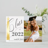 Invitation En Aluminium Gold Tassel White Photo Graduation (Debout devant)