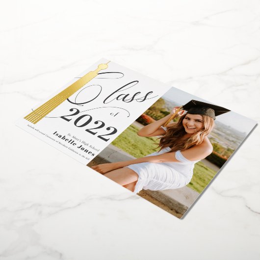 Invitation En Aluminium Gold Tassel White Photo Graduation (Rotation)