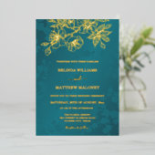 Invitation En Aluminium Gold Teal Floral Wedding (Debout devant)