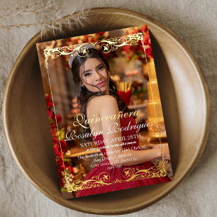 Invitation En Aluminium Gold Tiara Quinceañera Photo Mis Quince