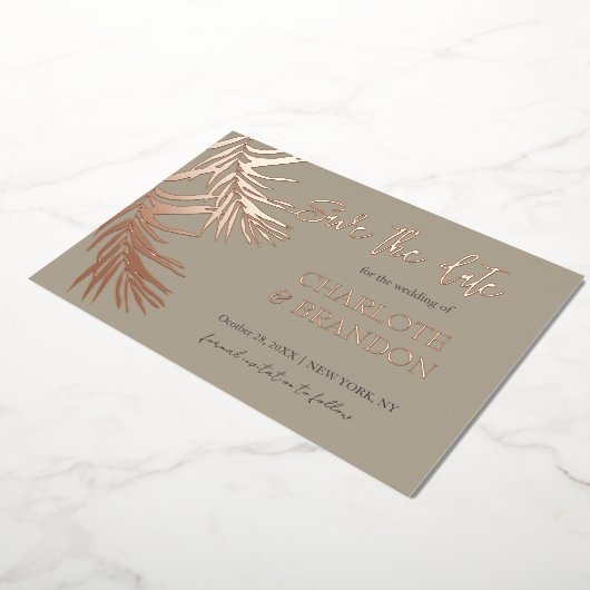 Invitation En Aluminium Gold Tropical Palm Leaf Mariage Enregistrer La Dat (Rotation)