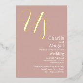 Invitation En Aluminium Gold US Moderne Mariage élégant sur Dusty Rose Blu (Recto)