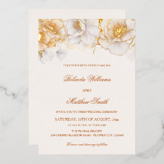 Invitation En Aluminium Gold White Flowers 