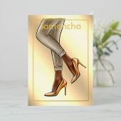 Invitation En Aluminium Gold Woman Anniversaire Party (Debout devant)