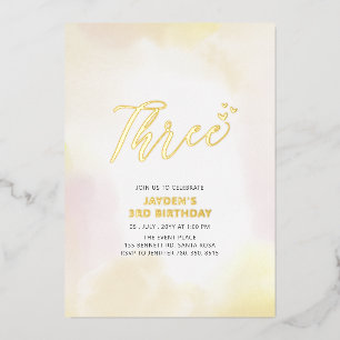 Invitation En Aluminium Gold & Yellow Heart Trois 3e fête d'anniversaire