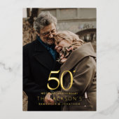 Invitation En Aluminium Golden 50th two photo Wedding Anniversary (Recto)