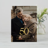 Invitation En Aluminium Golden 50th two photo Wedding Anniversary (Debout devant)