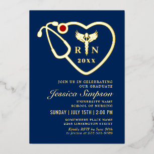 Invitation En Aluminium Golden Blue Modern Nursing School Graduation Party