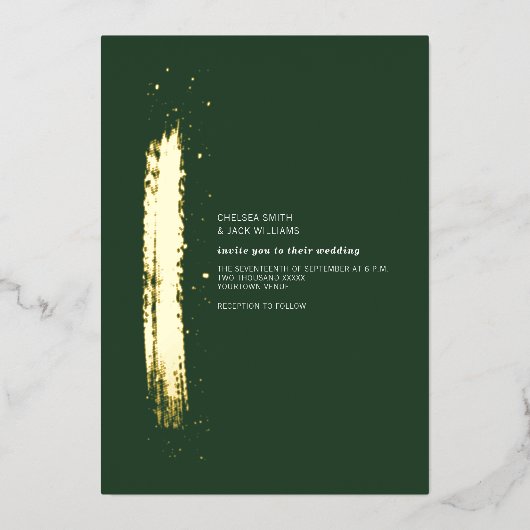 Invitation En Aluminium Golden Brushstroke Emerald Minimaliste Mariage (Recto)