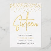 Invitation En Aluminium Golden Confetti Sweet sixteen fête d'anniversaire (Recto)