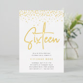 Invitation En Aluminium Golden Confetti Sweet sixteen fête d'anniversaire (Debout devant)