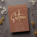 Invitation En Aluminium Golden Confetti Sweet sixteen fête d'anniversaire<br><div class="desc">Célébrez son anniversaire d'étape avec ces invitations chic à la fête de 16e anniversaire avec "seize" en papier peint à la main en feuille d'or moderne et avec des confettis. Personnalisez avec les détails de votre fête en dessous. Un choix inoubliable et luxueux pour fêter les fêtes d'anniversaire du sweet...</div>