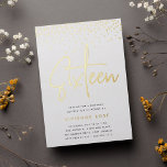 Invitation En Aluminium Golden Confetti Sweet sixteen fête d'anniversaire<br><div class="desc">Célébrez son anniversaire d'étape avec ces invitations chic à la fête de 16e anniversaire avec "seize" en papier peint à la main en feuille d'or moderne et avec des confettis. Personnalisez avec les détails de votre fête en dessous. Un choix inoubliable et luxueux pour fêter les fêtes d'anniversaire du sweet...</div>
