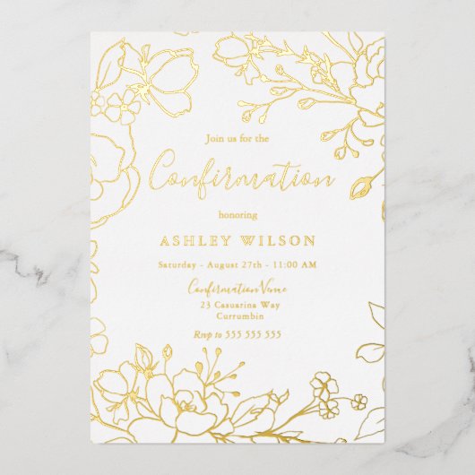 Invitation En Aluminium Golden Elegant Blanc Moderne Confirmation Véritabl (Recto)