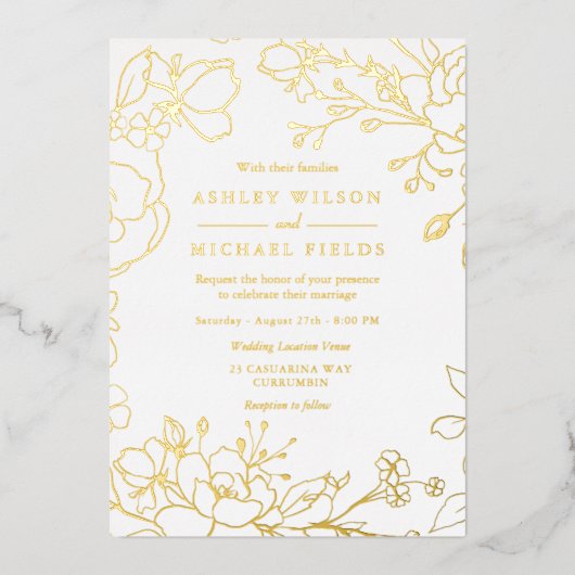 Invitation En Aluminium Golden Elegant Blanc moderne Mariage Real Gold (Recto)